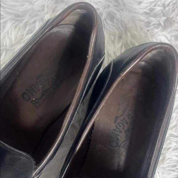 Salvatore Ferragamo Black Leather Slip-On Loafers